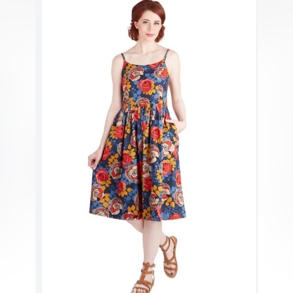 Bea & Dot  Modcloth Womens Belle Inspired Midi Swing Floral Dress cottagecore M
